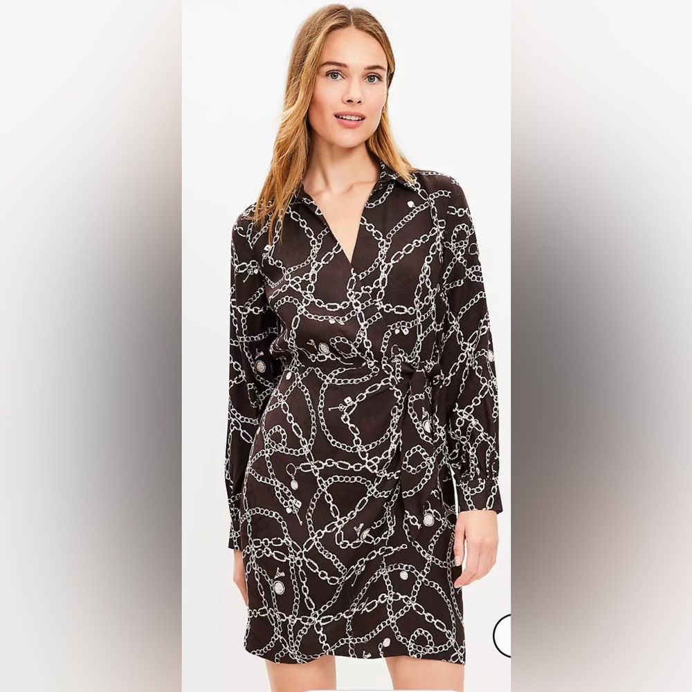 LOFT Chain Print Mini Wrap Dress - NWOT